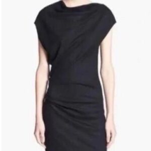 Helmut Lang Size S Sonar Wool Asymmetrical Dress Black Short Sleeve